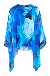 Product shot of the Silk Blend Printed Kaftan Top - Cobaltprint in colour Cobaltprint, from the front