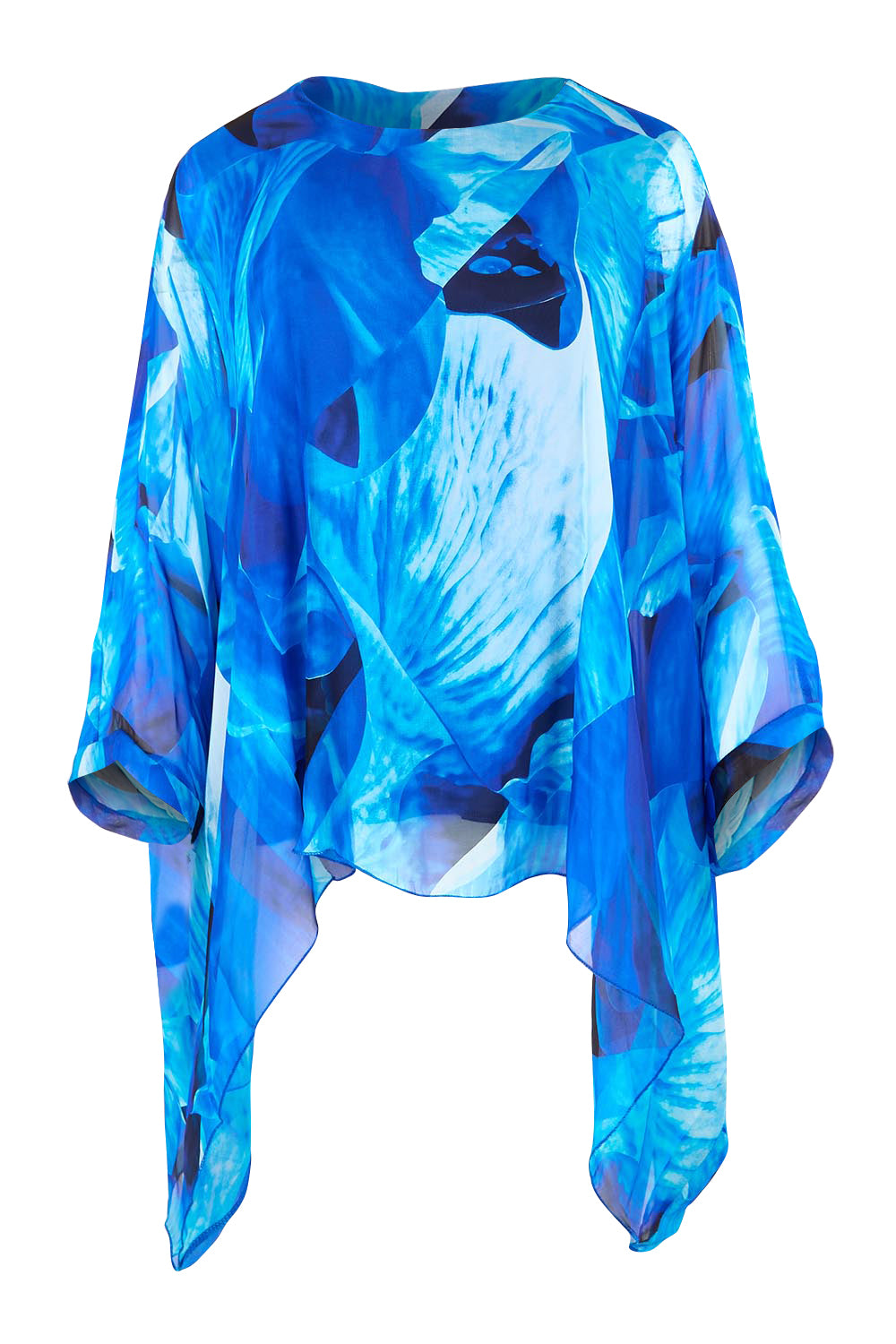 Product shot of the Silk Blend Printed Kaftan Top - Cobaltprint in colour Cobaltprint, from the front