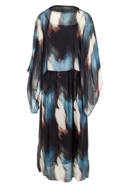 Product shot of the Silk Blend Cape Dress in colour Nero (Blue), from the back