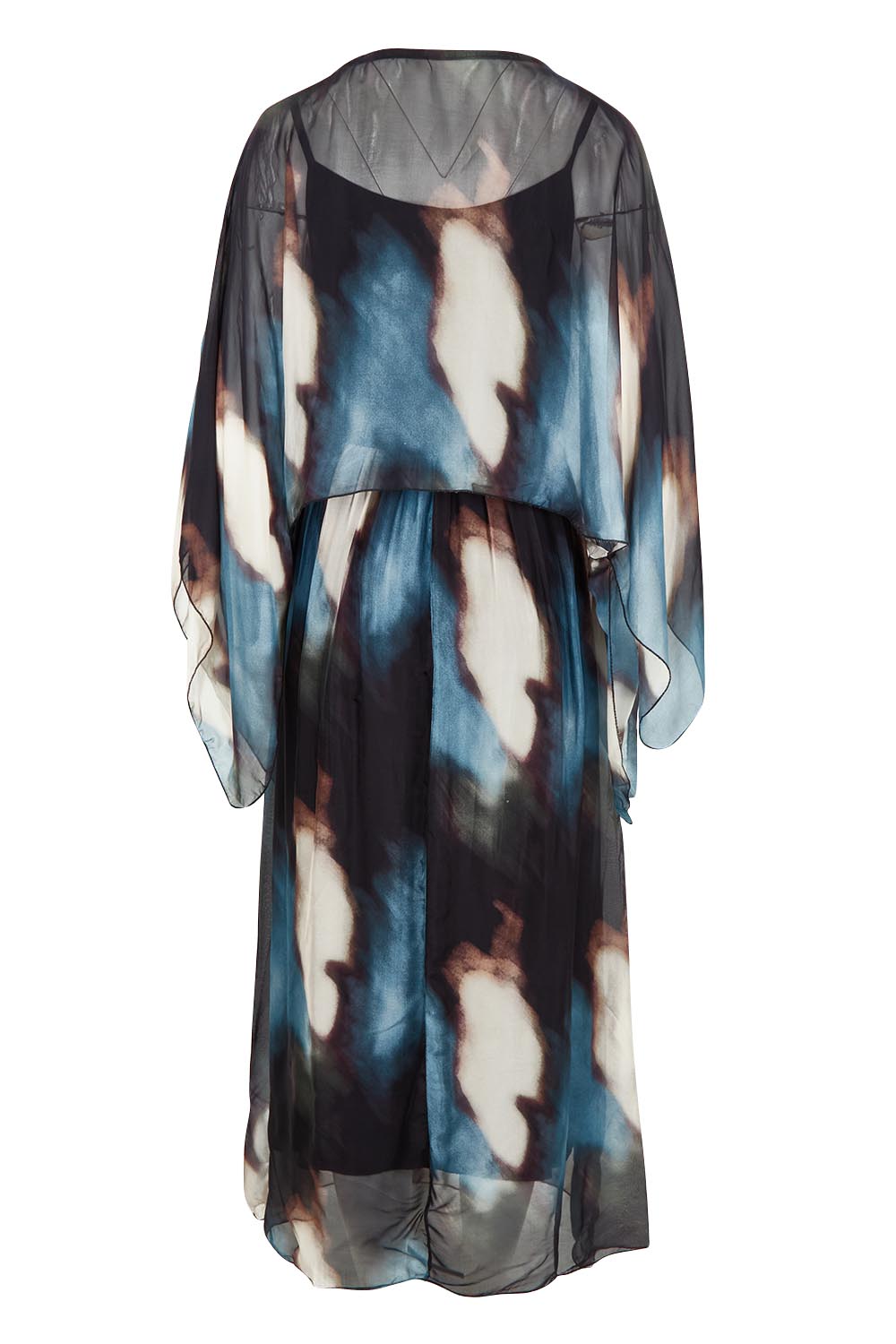 Product shot of the Silk Blend Cape Dress in colour Nero (Blue), from the front