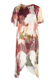 Product shot of the Silk Blend Overlay Top in colour Beigeprint, from the front