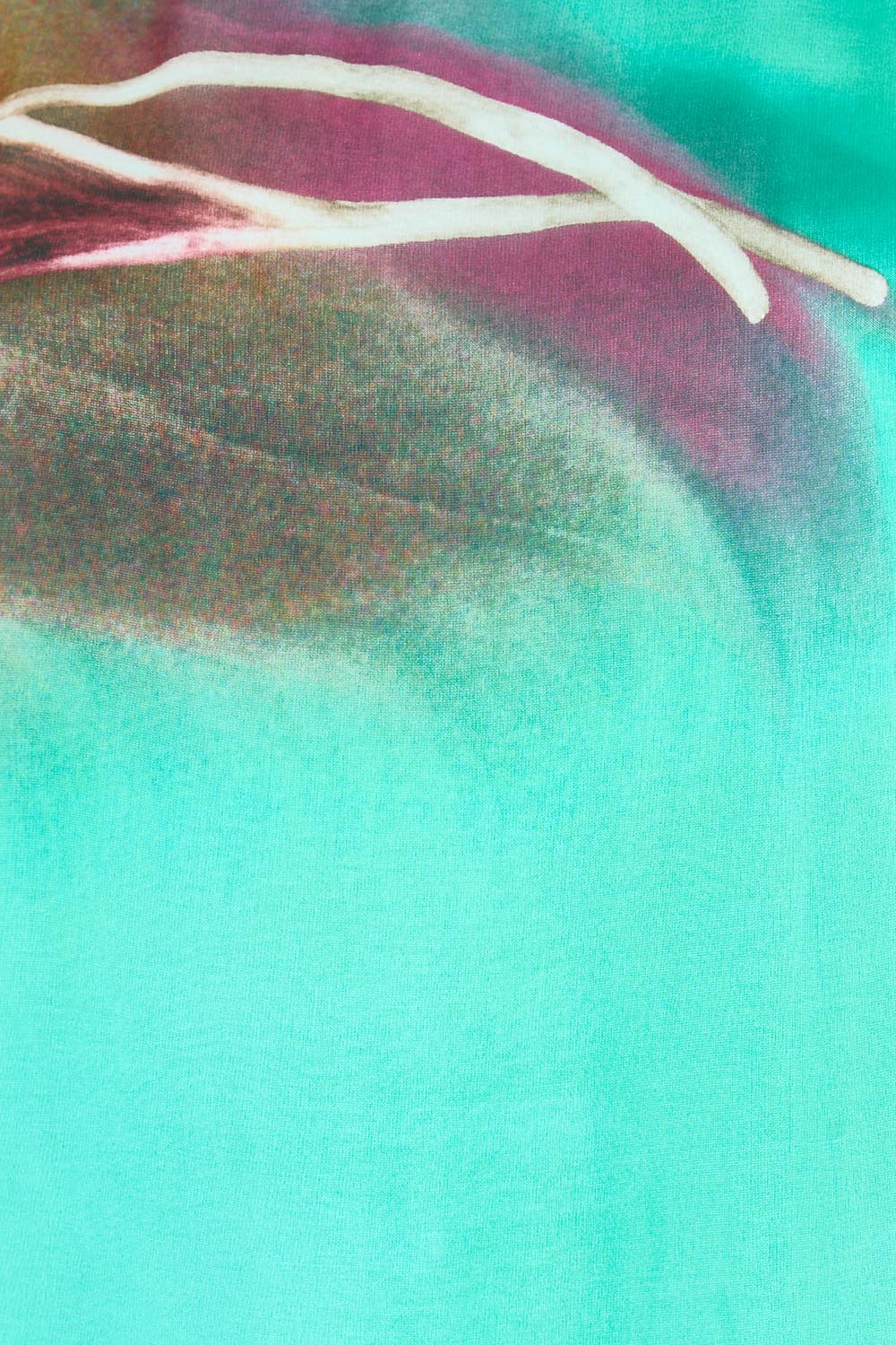 Product shot of the Silk Blend Flounce Sleeve Top - Blueturqprint in colour Blueturqprint, showing detail