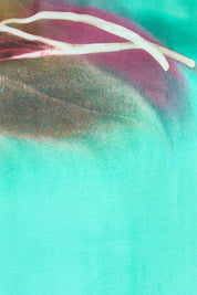 Product shot of the Silk Blend Flounce Sleeve Top - Blueturqprint in colour Blueturqprint, showing detail