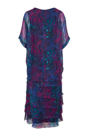 Product shot of the Silk Blend Multi Layers Dress - Navyfloral in colour Navyfloral, from the back