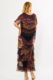 Model Genericm wearing size sample of the Silk Blend Multi Layers Dress - Blackfloral in colour Blackfloral, from the front