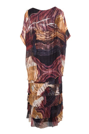 Product shot of the Silk Blend Multi Layers Dress - Blackfloral in colour Blackfloral, from the back