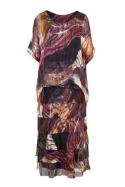 Product shot of the Silk Blend Multi Layers Dress - Blackfloral in colour Blackfloral, from the front
