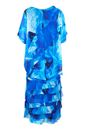 Product shot of the Silk Blend Multi Layers Dress - Cobaltprint in colour Cobaltprint, from the back
