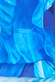 Product shot of the Silk Blend Multi Layers Dress - Cobaltprint in colour Cobaltprint, showing detail
