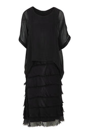 Product shot of the Silk Blend Multi Layers Dress in colour Black (Black), from the front