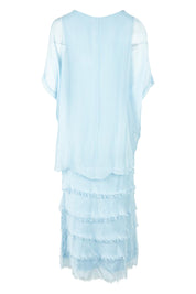 Product shot of the Silk Blend Multi Layers Dress in colour Celeste (Blue), from the back