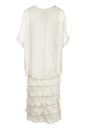 Product shot of the Silk Blend Multi Layers Dress in colour Champagne (White), from the back