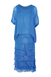 Product shot of the Silk Blend Multi Layers Dress in colour Cobalt (Blue), from the front