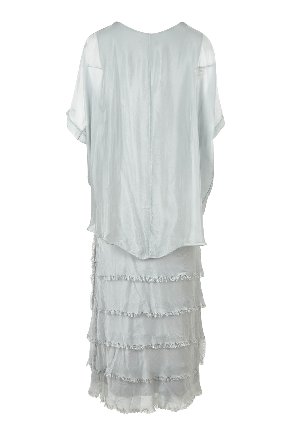 Product shot of the Silk Blend Multi Layers Dress in colour Grigio (Grey), from the back