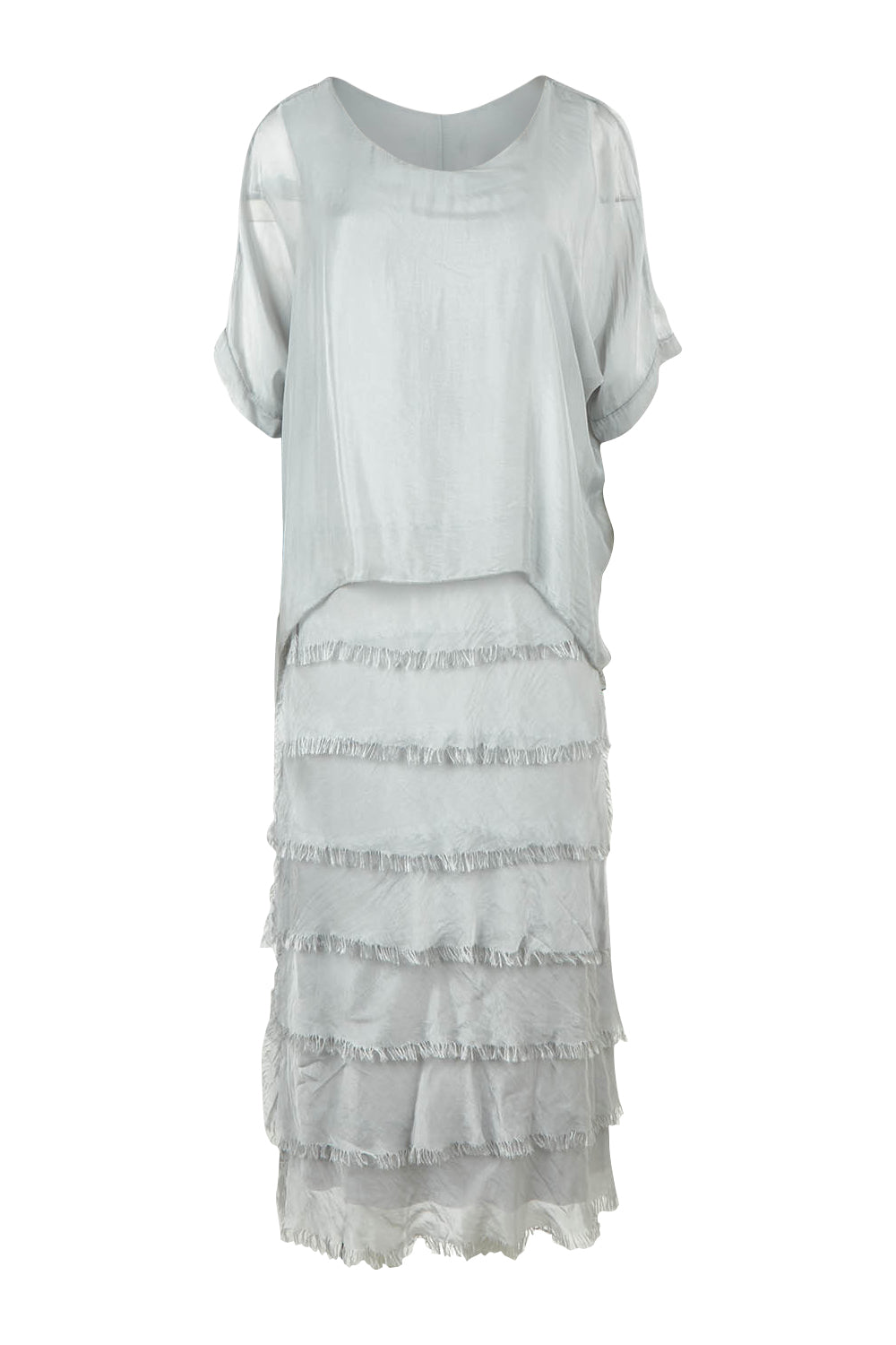 Product shot of the Silk Blend Multi Layers Dress in colour Grigio (Grey), from the front