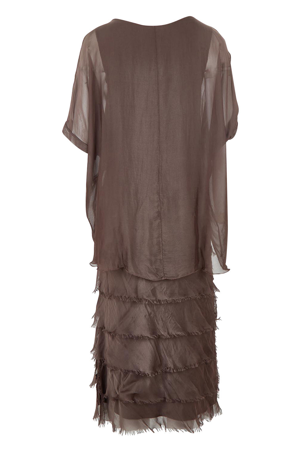 Product shot of the Silk Blend Multi Layers Dress in colour Moro, from the back