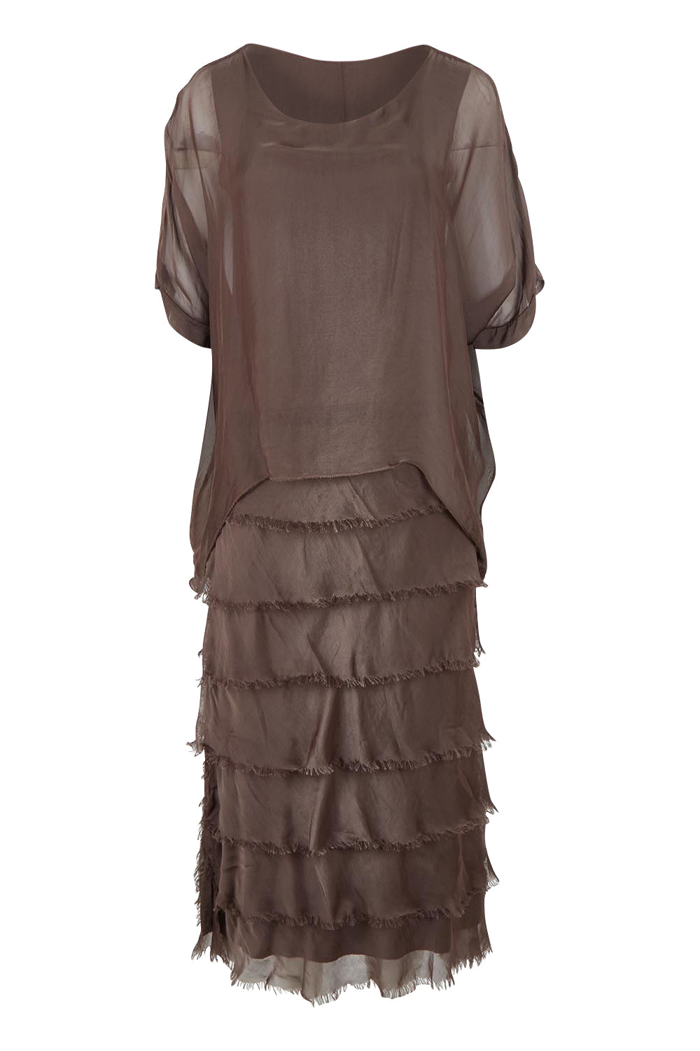Product shot of the Silk Blend Multi Layers Dress in colour Moro, from the front
