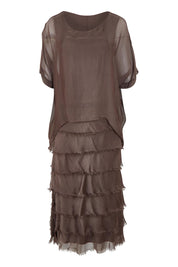 Product shot of the Silk Blend Multi Layers Dress in colour Moro, from the front