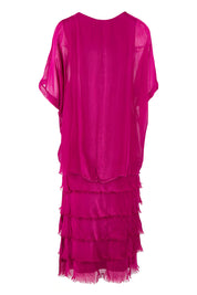 Product shot of the Silk Blend Multi Layers Dress in colour Orchidea (Purple), from the back
