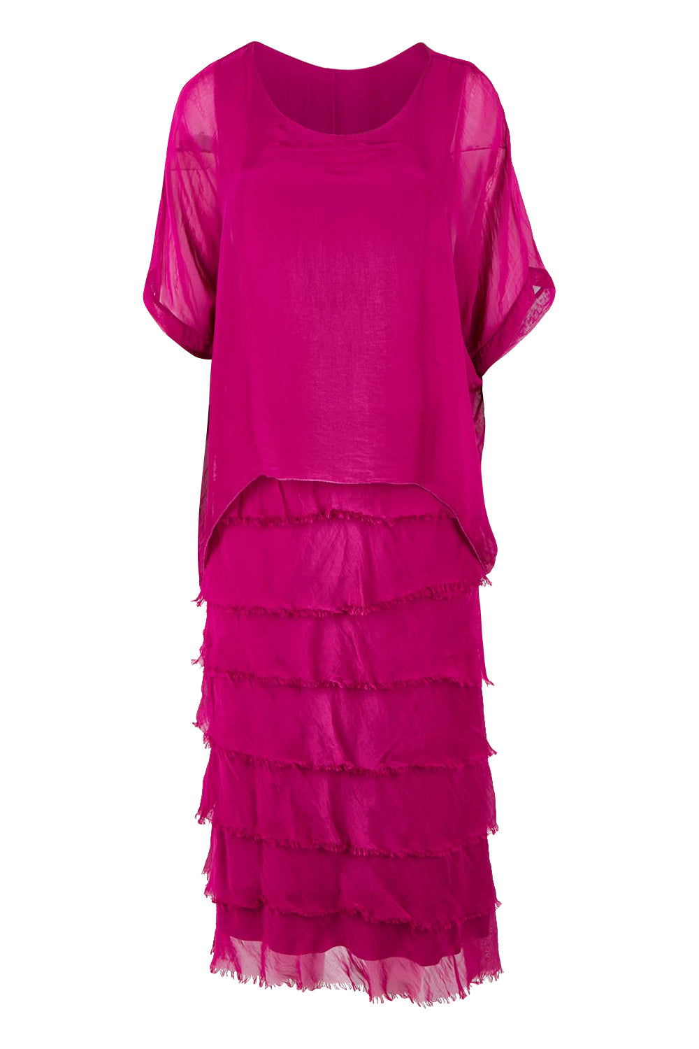 Product shot of the Silk Blend Multi Layers Dress in colour Orchidea (Purple), from the front