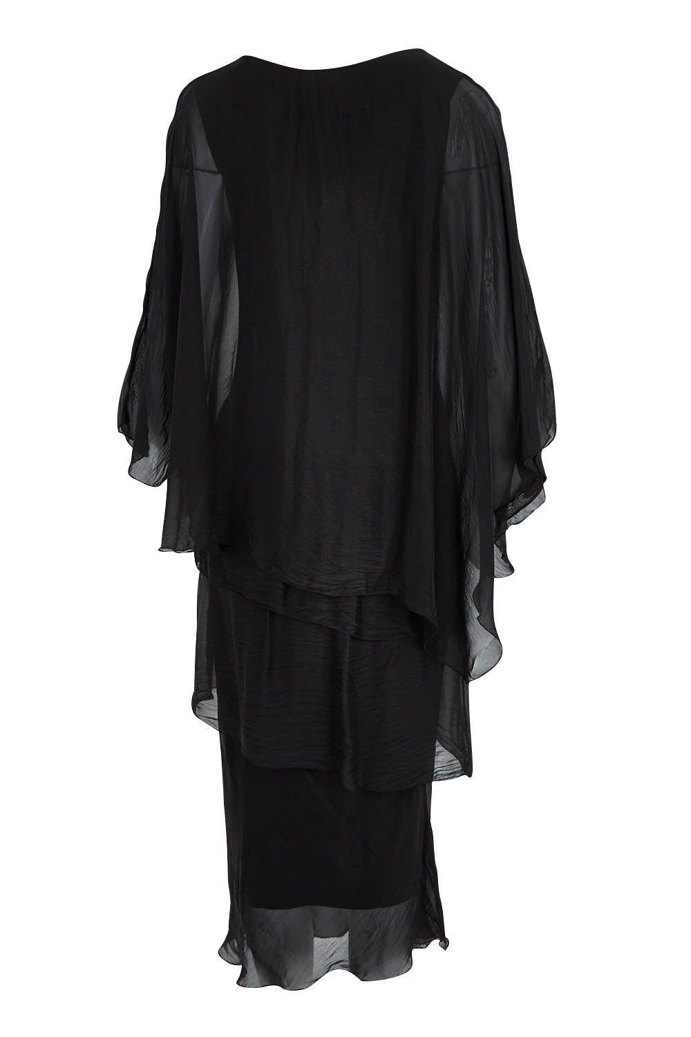Product shot of the Overlay Silk Dress in colour Black (Black), from the back