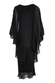Product shot of the Overlay Silk Dress in colour Black (Black), from the back