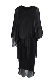 Product shot of the Overlay Silk Dress in colour Black (Black), from the front