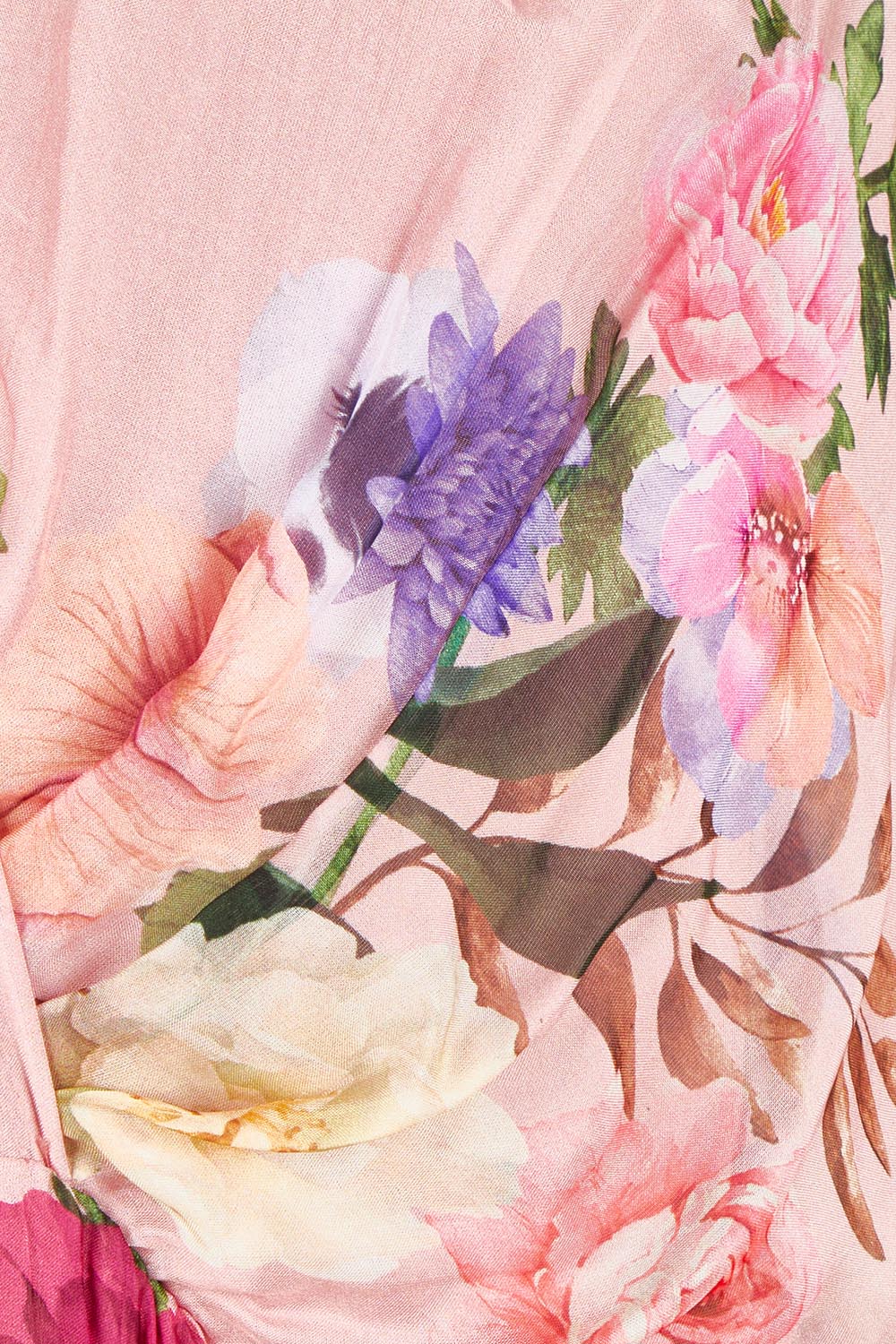 Product shot of the Frill Sleeve Silk Blend Print Dress in colour Rosapink (Pink), detail