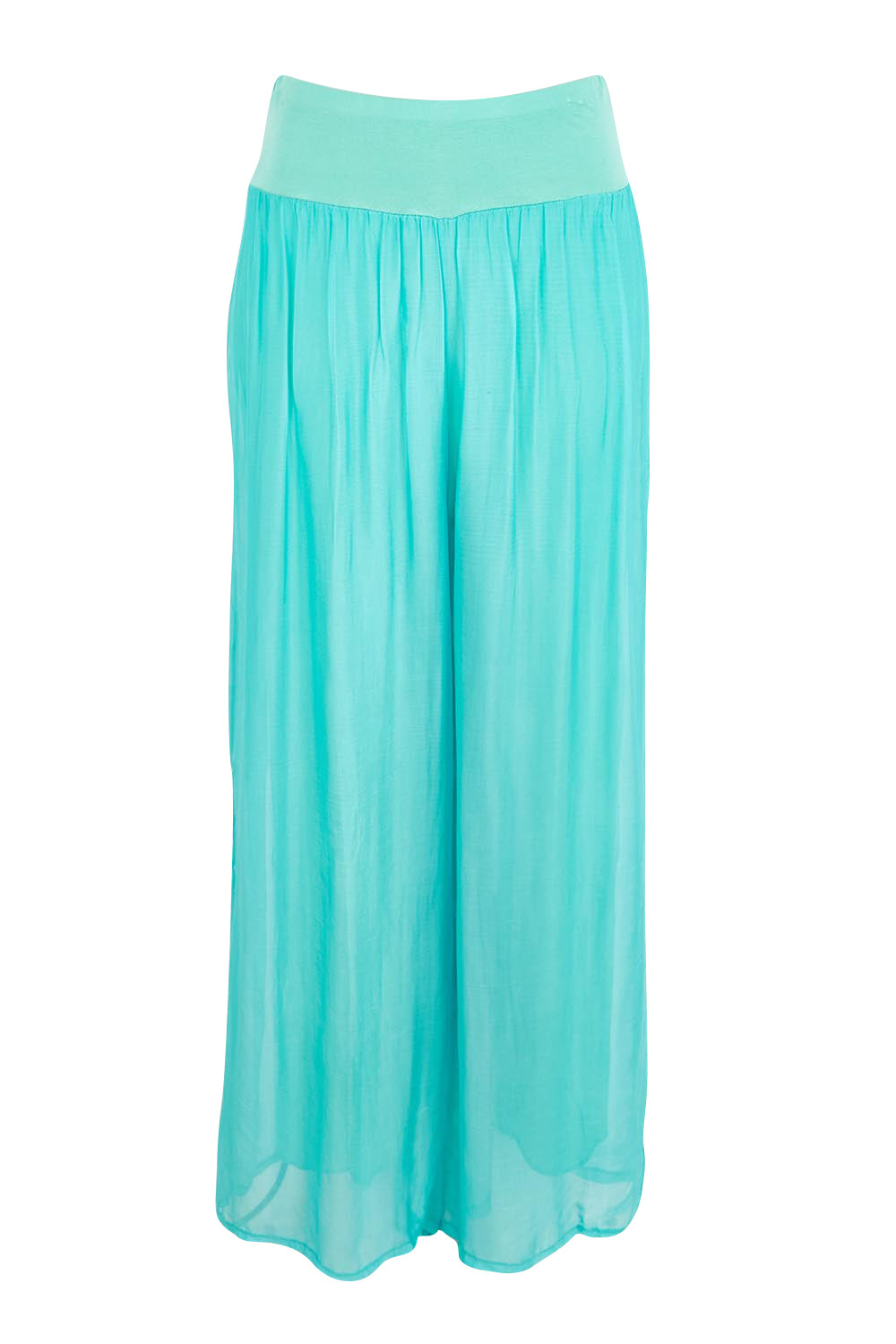 Product shot of the Silk Pant - Acqua in colour Acqua, from the front