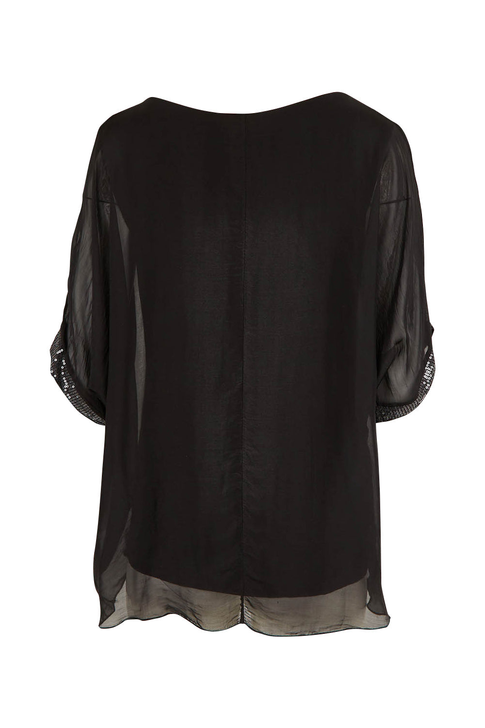 Product shot of the Silk Sequin Top in colour Black (Black), from the back