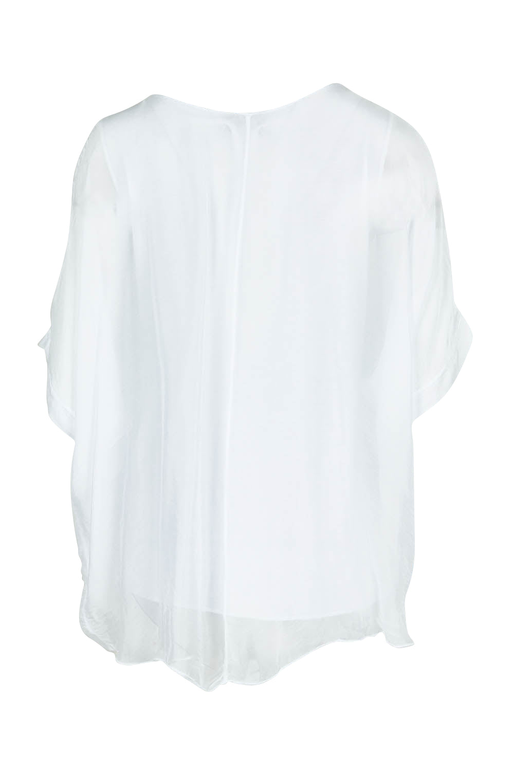 Product shot of the Silk Blend Three Layer Raw Edge Top in colour White (White), from the back