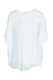 Product shot of the Silk Blend Three Layer Raw Edge Top in colour White (White), from the back