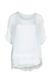 Product shot of the Silk Blend Three Layer Raw Edge Top in colour White (White), from the front
