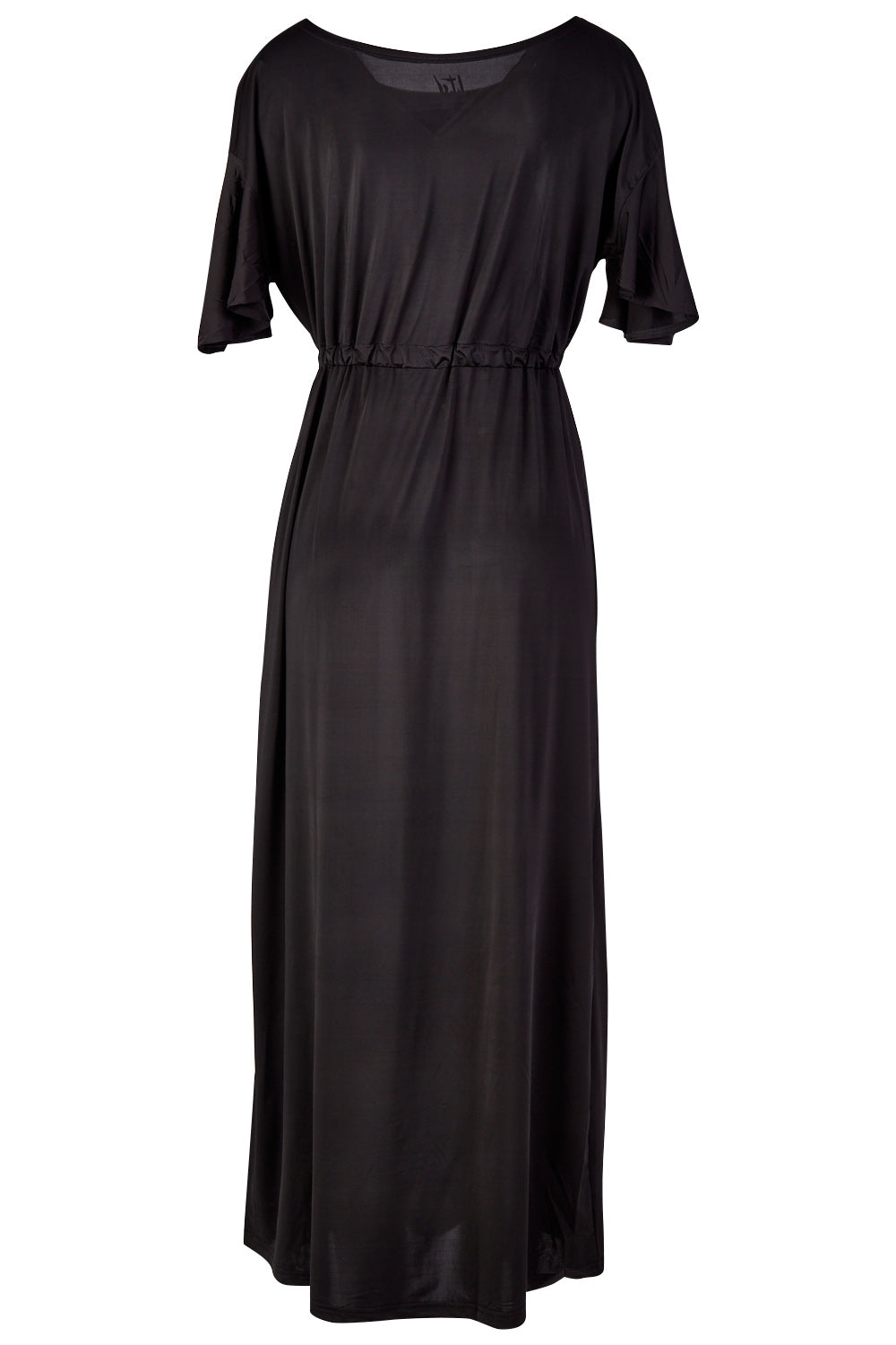 Product shot of the Indie Maxi Tanning Dress in colour Black (Black), from the back