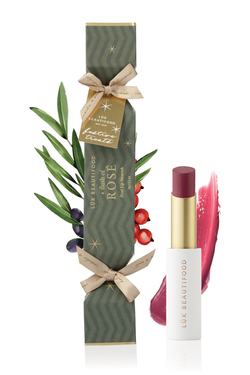 Product shot of the Lip Nourish Bon Bons 2025 - Rose in colour Rose, from the back