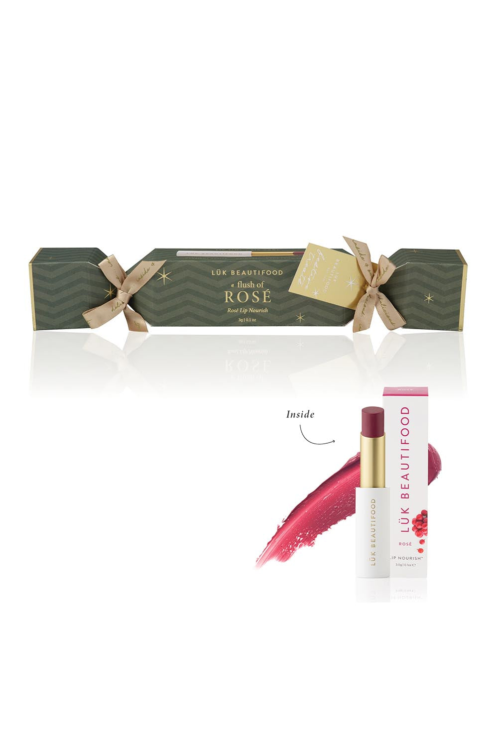 Product shot of the Lip Nourish Bon Bons 2025 - Rose in colour Rose, showing detail
