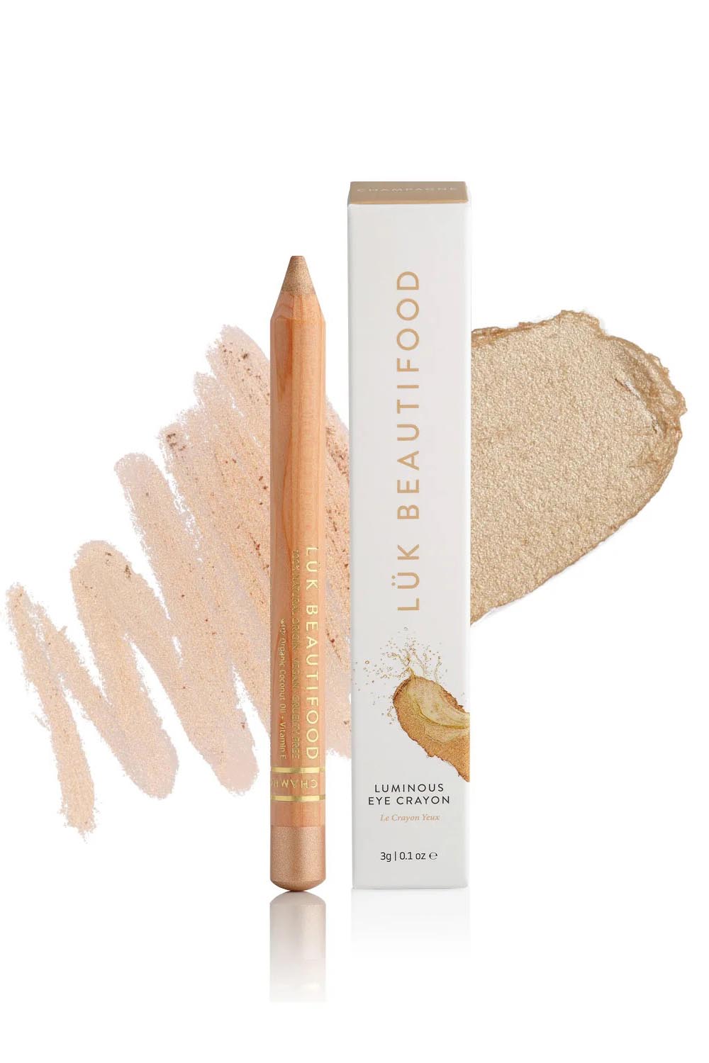 Product shot of the Luminous Eye Crayon - Champagne in colour Champagne, from the front