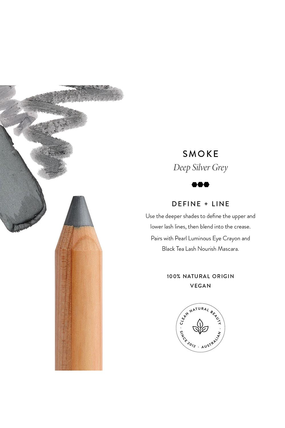 Product shot of the Luminous Eye Crayon - Smoke in colour Smoke, from the back