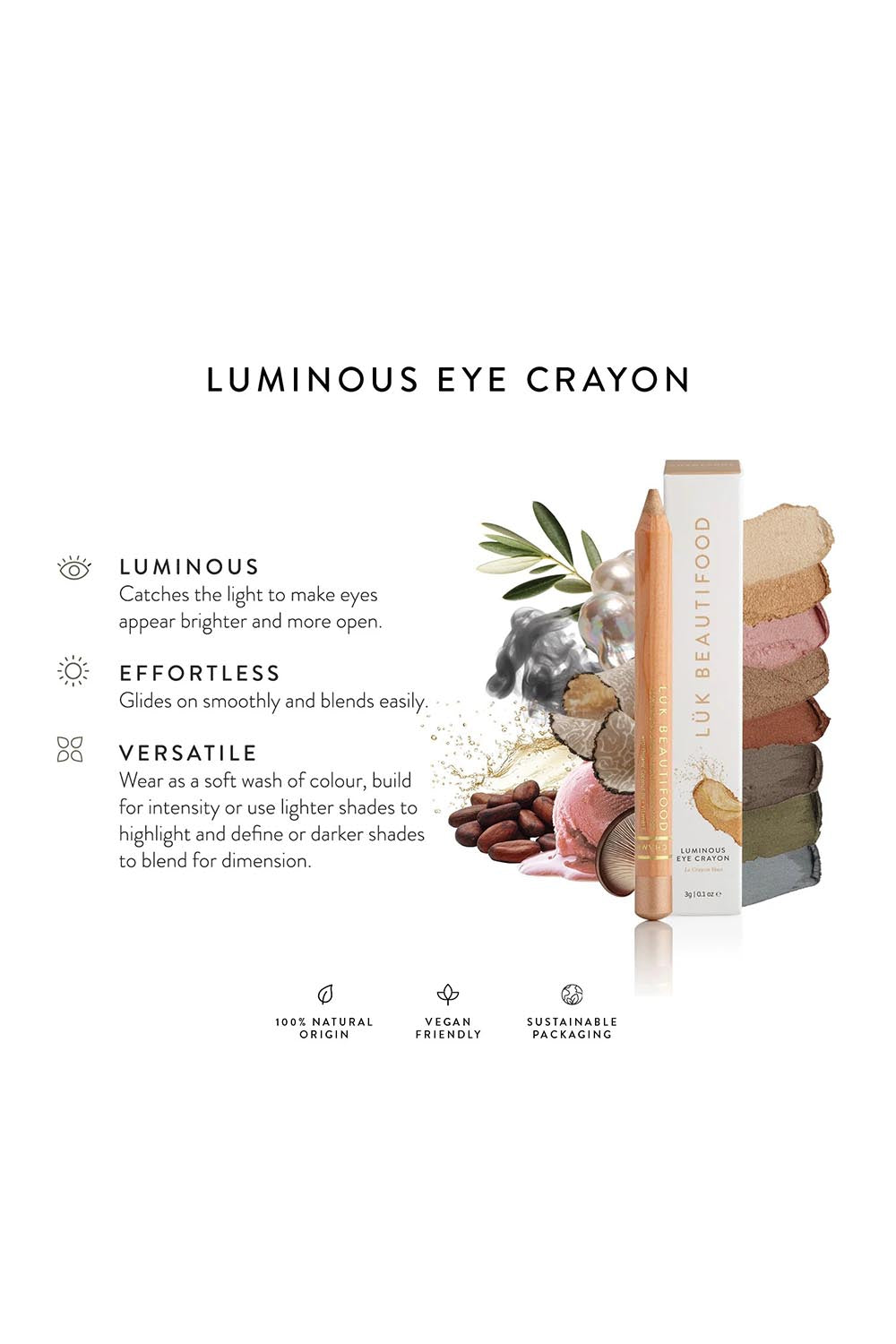 Product shot of the Luminous Eye Crayon - Smoke in colour Smoke, showing detail