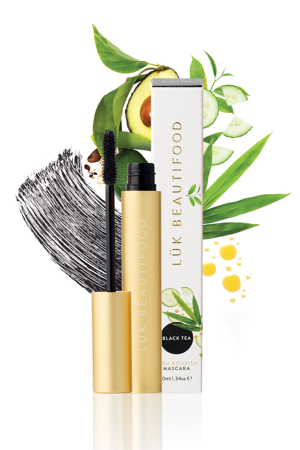 Product shot of the Lash Nourish Mascara in colour Blacktea (Black), detail