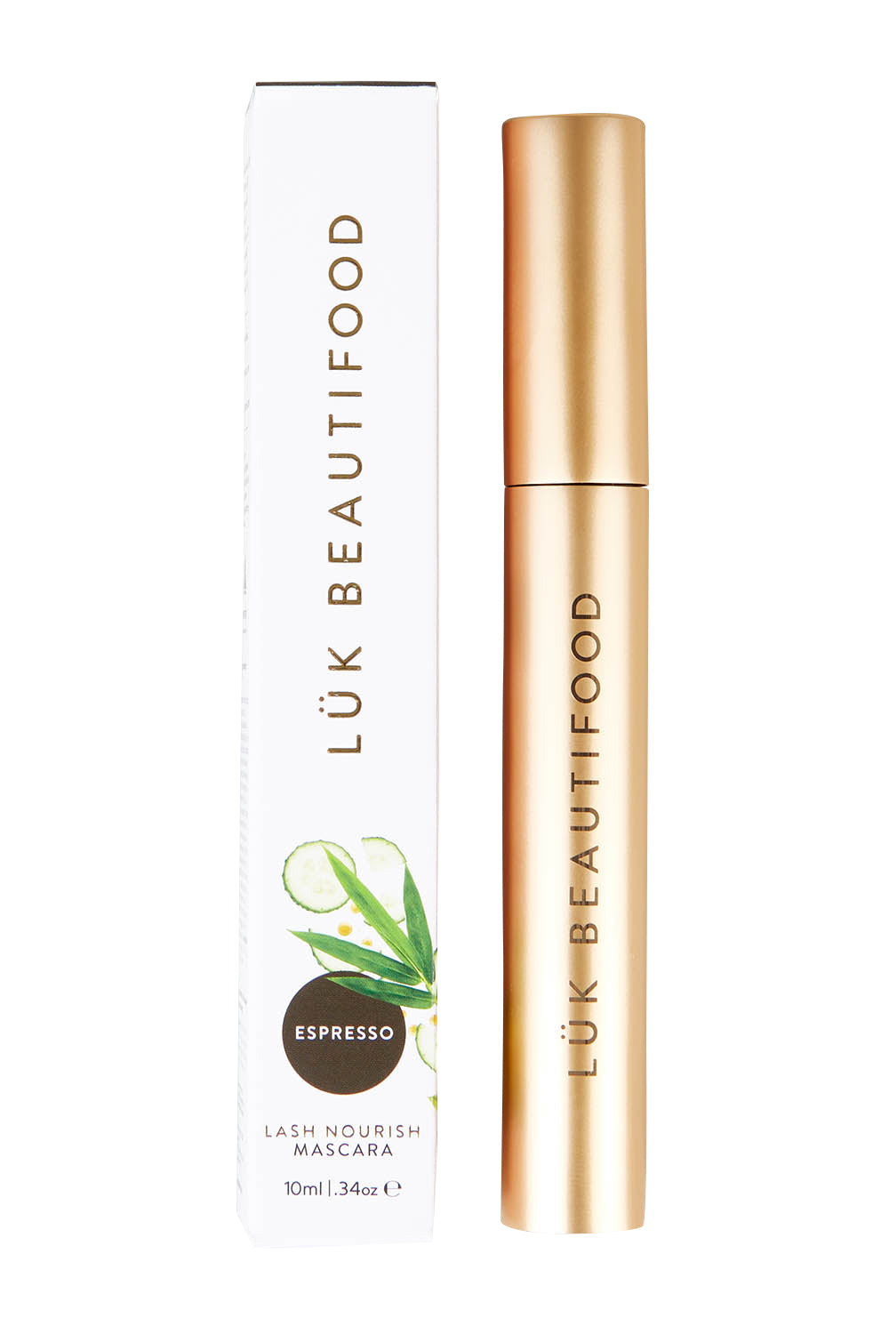 Product shot of the Lash Nourish Mascara in colour Espresso, detail