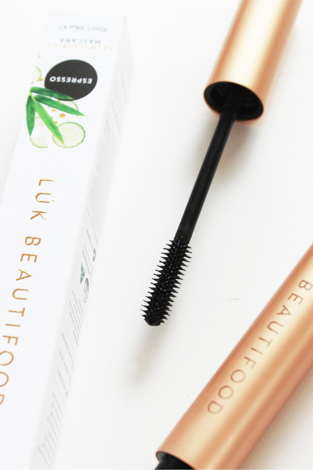 Product shot of the Lash Nourish Mascara in colour Espresso, detail