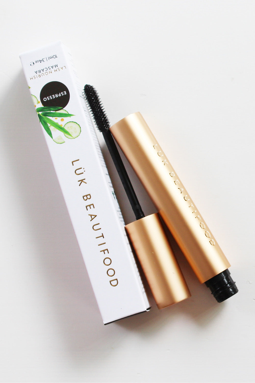 Product shot of the Lash Nourish Mascara in colour Espresso, detail