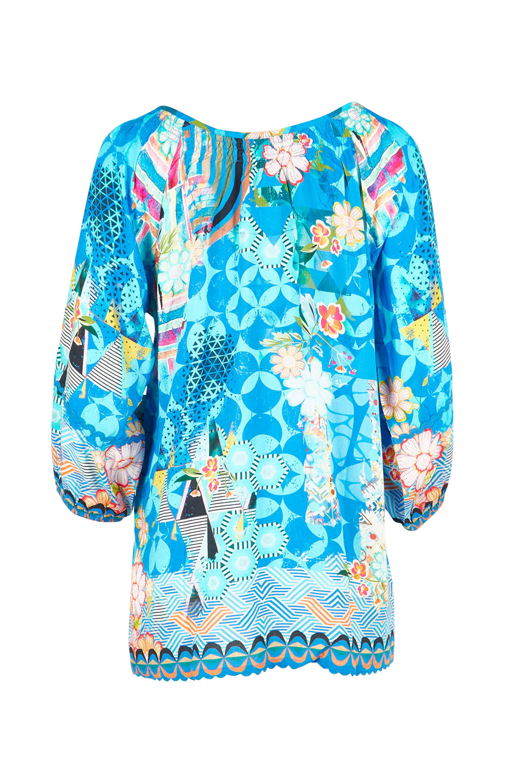 Product shot of the Amalfi Top in colour Blue (Blue), from the back
