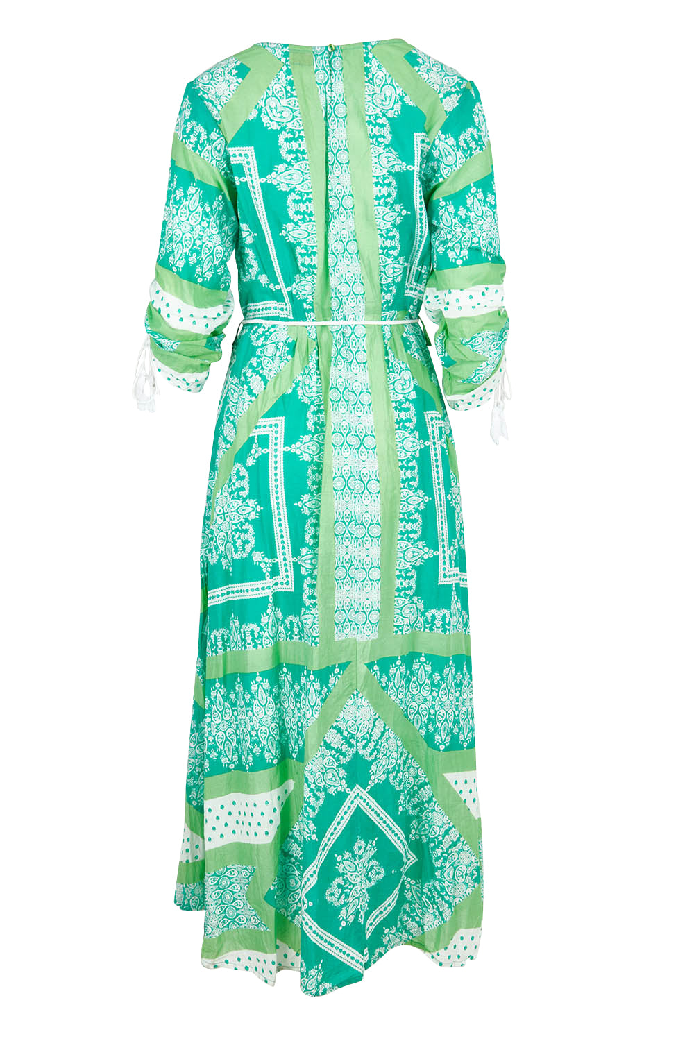 Product shot of the Bandana Cotton Maxi Dress in colour Sea (Green), from the back