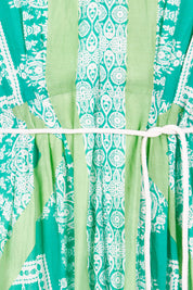 Product shot of the Bandana Cotton Maxi Dress in colour Sea (Green), detail