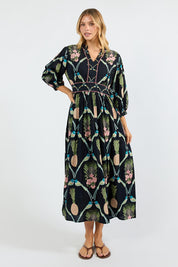 Model Genericm wearing size sample of the Beaumont Midi Dress – Navy in colour Navy, from the front
