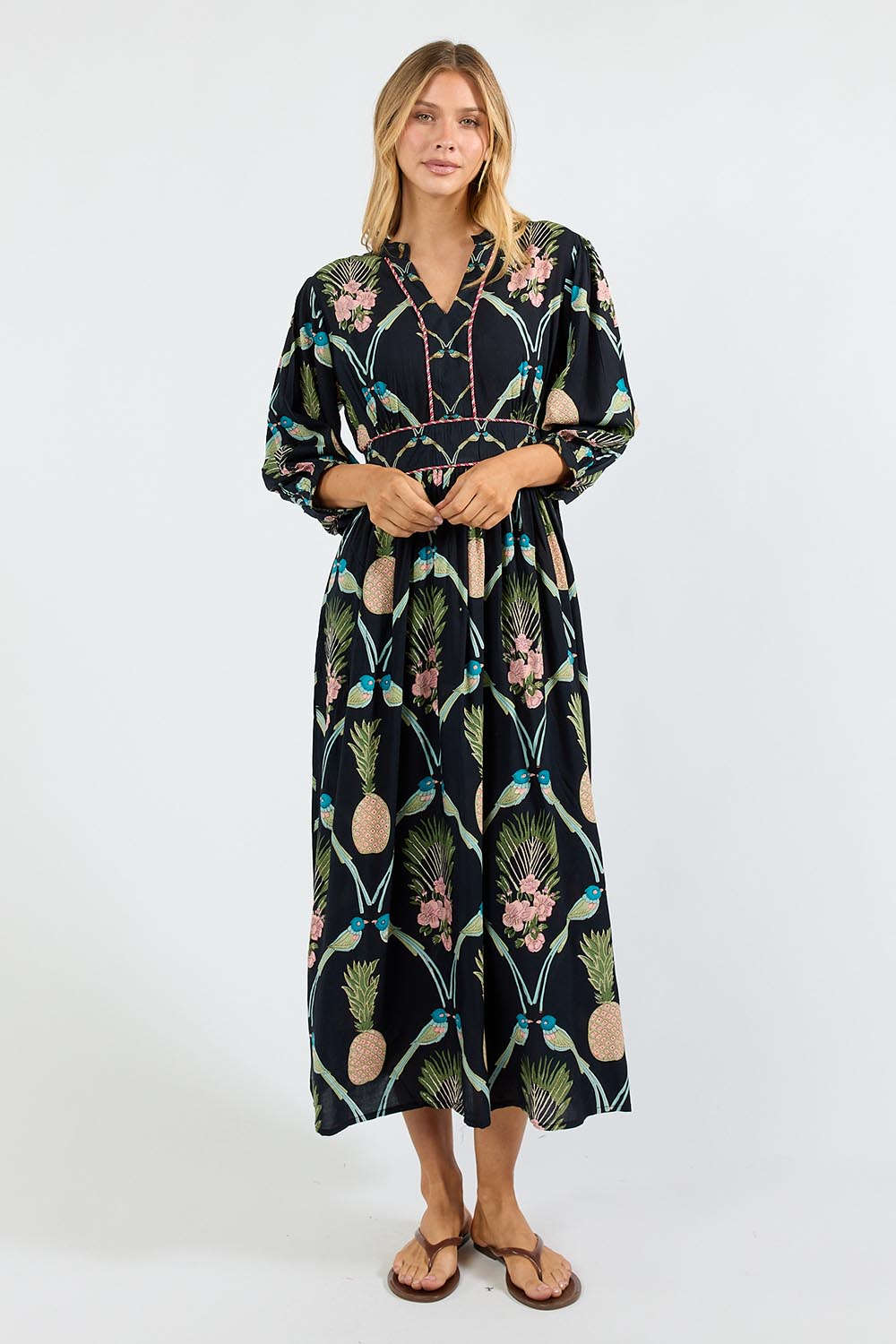 Model Genericm wearing size sample of the Beaumont Midi Dress – Navy in colour Navy, from the front