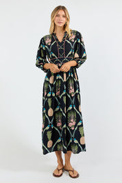 Model Genericm wearing size sample of the Beaumont Midi Dress – Navy in colour Navy, from the front