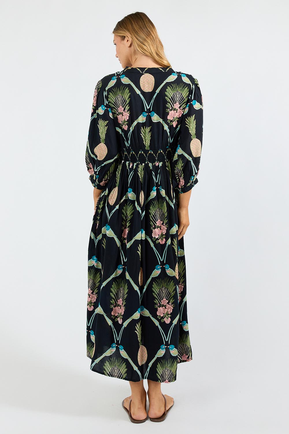 Model Genericm wearing size sample of the Beaumont Midi Dress – Navy in colour Navy, from the front